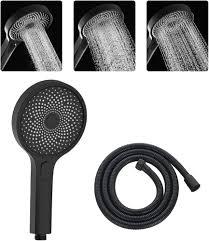 Decaura 3-Mode Handheld Shower Head with 150cm Shower Hose Soft Spray Luxury Massage (Black with Hose)