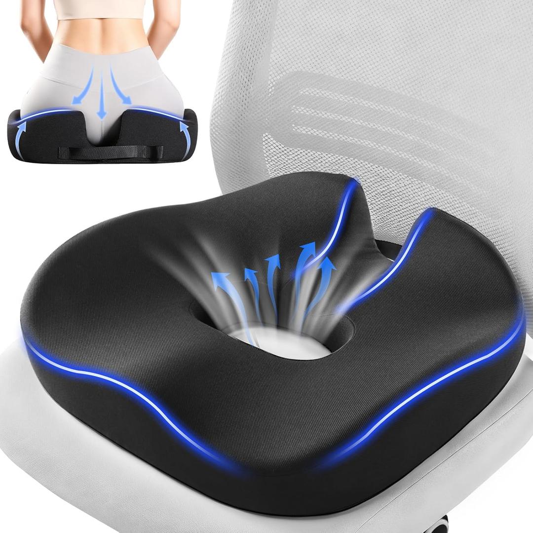 Donut Pillow Seat Cushion for Tailbone Pain Relief and Hemorrhoid  Memory Foam Ergonomic Office Chair Cushion for Home, Office, Car, Gaming, Pregnancy, Comfortable, Breathable, and Washable