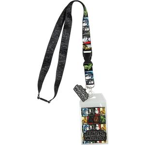 Star Wars Multi-Character Double Sided Lanyard Keychain ID Holder with Charm and Collectible Sticker