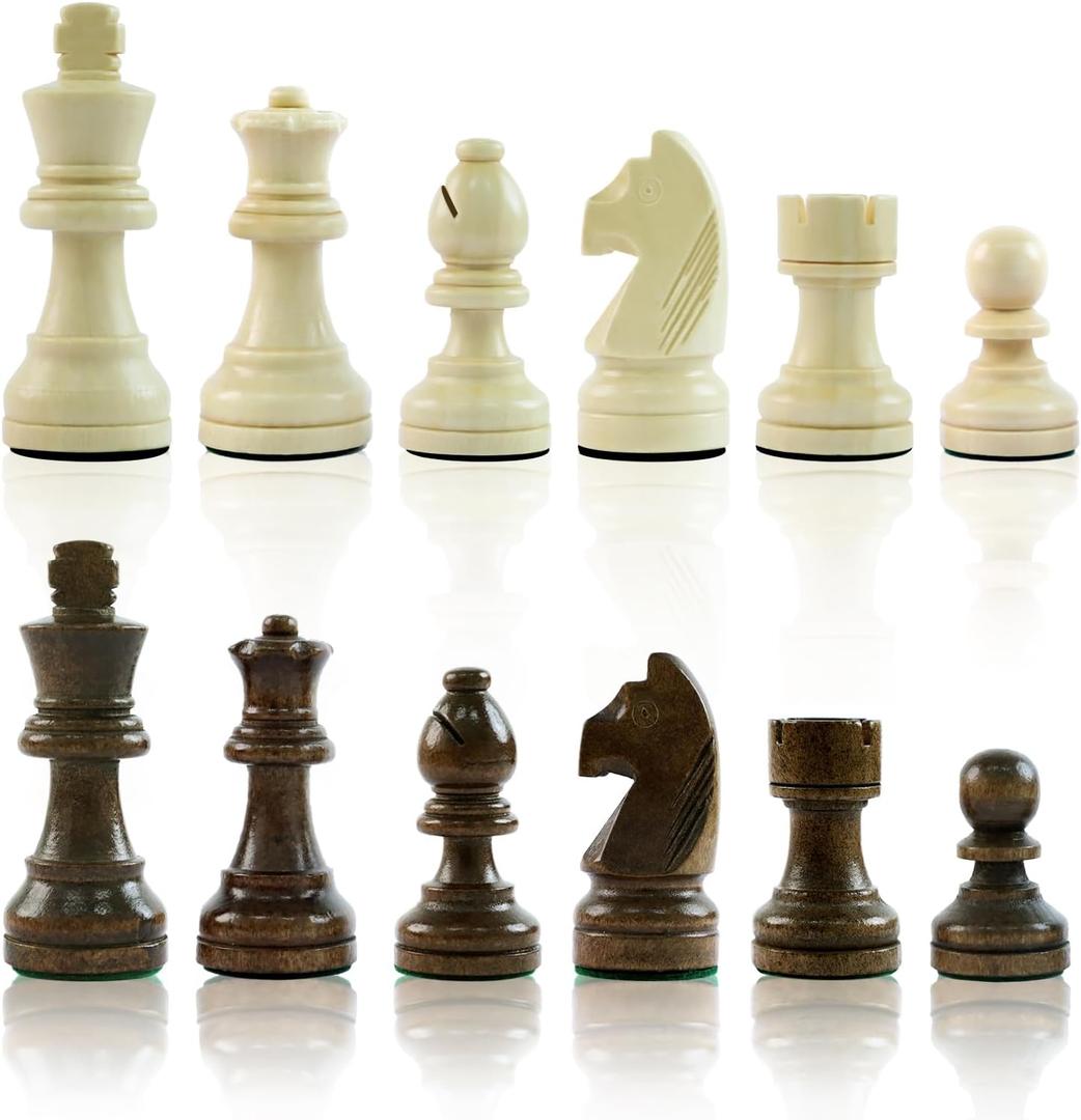 LEAP Wooden Chess Pieces Weighted 3.6 Inches King Height 32 Chessmen Great for Chess Board with 2 Extra Queens