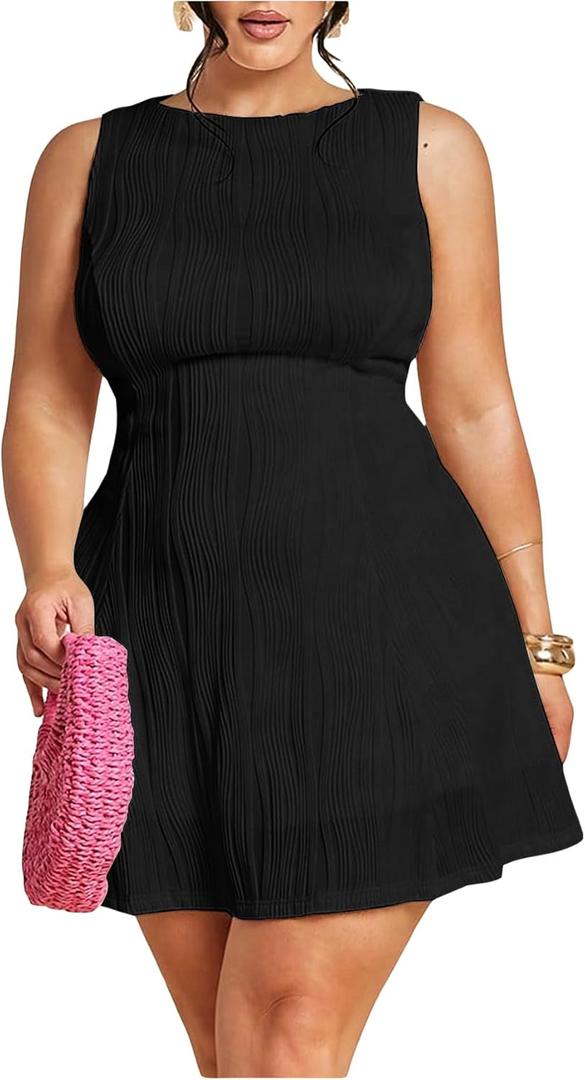 Women's Plus Size Cocktail Dress Spring Summer Wedding Guest Dress Mini Sundresses Brunch Date Night Outfits (4X-Large Plus, Black)