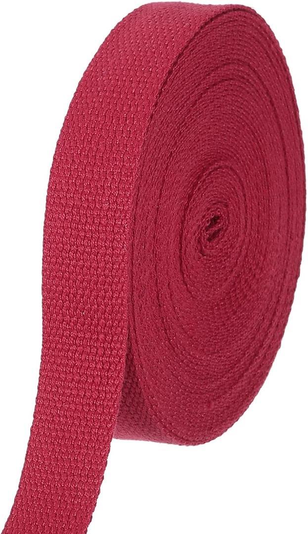 HARFINGTON Cotton Webbing 1 Inch 11 Yard Polyester Cotton Weave Webbing Strap Twill Tape Ribbon for Arts and Crafts Webbing Tote Bag Handles Cloth Belt Making Outdoor Supplies, Dark Red