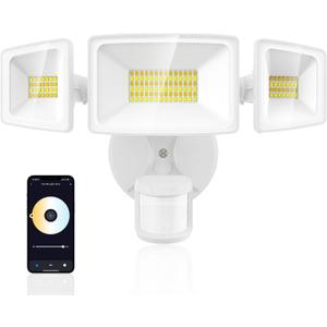 Onforu 65W Smart LED Security Lights Motion Sensor Light Outdoor, 5500LM, 2500K-6500K, APP Control, WiFi Alexa Flood Light Motion Detector with Adjustable 3 Head, IP65 Wall Light for Yard, Garage (White)