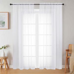 White Sheer Curtains 84 Inches Long 2 Panels Set for Bedroom Living Room, Soft Airy Light Filtering Modern Solid Rod Pocket Drapes Window Treatments, White, Each 42" W x 84" L