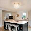 Gold Flush Mount Ceiling Light Fixture, 17.7" Modern Coastal Capiz Shell Chandelier Light for Bedroom Dining Room Living Room Bathroom Kitchen, Dimmable Small Closet Lighting for Low Ceiling