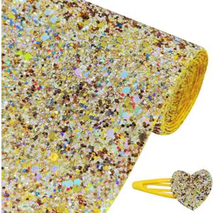 Sparkly Gold Chunky Glitter Fabric Roll 12 x 52 Inch, Shiny Autumn Faux Leather Material for Crafts, Bows, Earrings (18060#5)