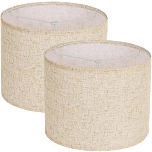 Beige Lamp shades Set of 2, Large Linen Drum Lampshades, 13" Top x 13" Bottom x 10" High Lamp Shade, Replacement Lampshades for Table and Floor Lamps, Pendant Light, Handcrafted, Easy Assembly