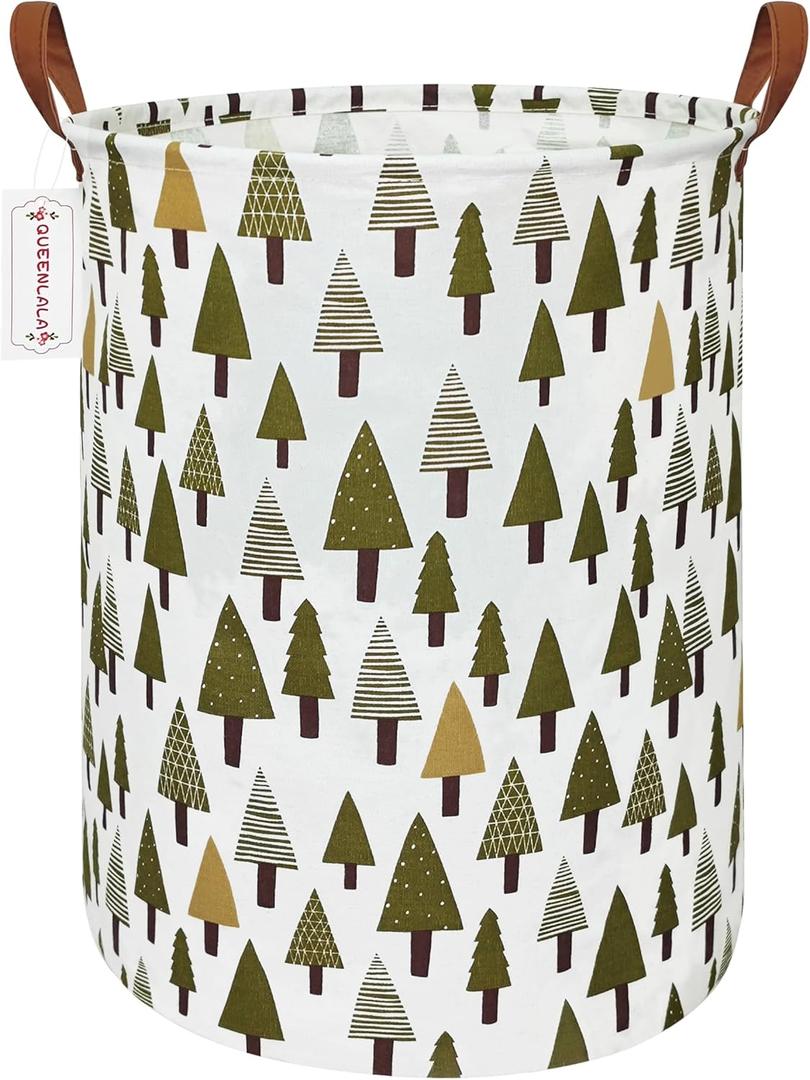 QUEENLALA Large Storage Basket,Laundry Hamper/Bathroom/Home Decor/Collapsible Round Storage Bin,Boys and Girls Hamper/Boxes/Clothing(Green forest)