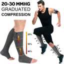 Nuanchu 3 Pairs Open Toe Zipper Compression Socks 20-30mmhg Zipper Compression Toeless Knee High Socks for Men Swelling Edema(XL,Black, White, Dark Gray)