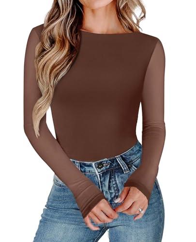 Avidlove Bodysuits for Women Long Sleeve Mesh Body Suit Boat Neck Body Suits Sexy Mesh Going Out Top One Piece Leotard Size XXL