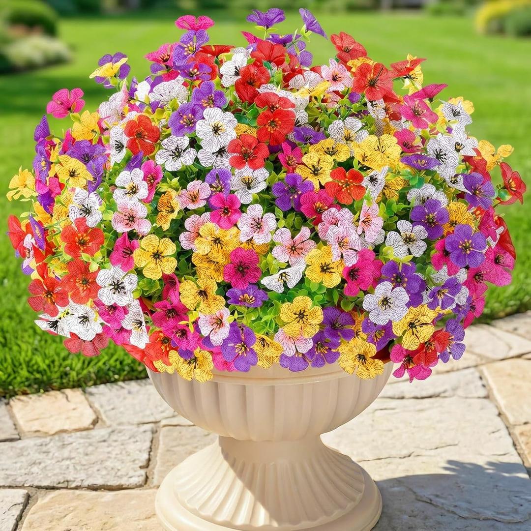 Lifewit Artificial Flowers for Outdoor Indoor, 12 Bundles Plastic Fake Flowers Daisy with Eucalyptus Leaves for Home Garden Decor, Porch, Window Box(Mix for Fuchsia Purple White Pink Yellow Red)