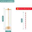 Acrylic Straw Holder For Counter With Bamboo Lid, Straw Dispenser Organizer For Home, Clear Plastic Drinking Straw Storage Container