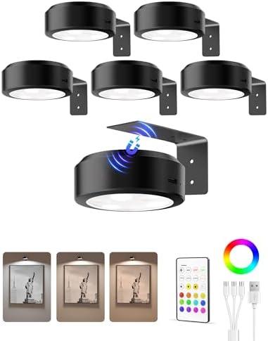 EZVALO Picture Lights for Wall, 2000mAh Rechargeable Battery Magnetic Poster Lights with 3 Color Temps & 12 RGB, Remote Dimmable Timer Painting Light, Wall Decor Light for Art Display, Frame (3 Pack)
