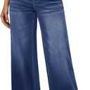 DLOODA Women's Wide Leg Jeans High Waisted Stretchy Denim Pants Elastic Waist Pull On Sweatpant Jeans Trendy Baggy Loose, L