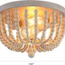 Q&S Boho Chandelier Wood Beaded Flush Mount Ceiling Light Fixtures for Nursery Baby Bedroom Kitchen Hallway,Oak White Finish,2-Lights