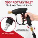 Short Pressure Washer Gun 4000 PSI with Swivel Quick Connect, 5 Nozzle Tips, 3/8" Inlet & M22-14mm Adapter, Foam Cannon Compatible for Gas Pressure Washer, Car Wash, Driveway, Patio