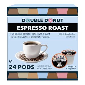 Double Donut Coffee Espresso Roast Blend in Recyclable Single Serve Espresso Pods for the Keurig K Cup Machine, 24 Count