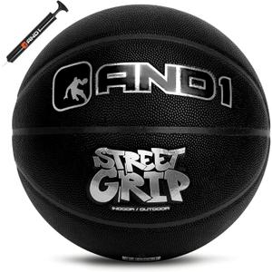 AND1 Street Grip Premium Composite Leather Basketball & Pump- Official Size 7 (29.5) Streetball, Made for Indoor and Outdoor Basketball Games (Black)
