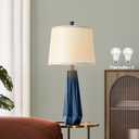 WIHTU 3 Color Temperature Table Lamps Set of 2, 27'' Navy Blue Modern Table Lamp for Living Room, Beside Lamp with Linen Shade, Resin Desk Lamp for Nightstands Bedroom Office Decor (2 Bulbs Included)