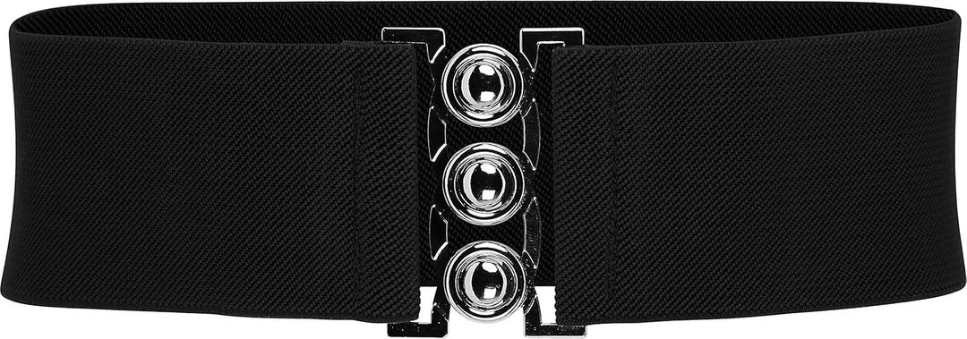 BlackButterfly Wide Elastic Waist Cinch Stretch Waistband Retro Clasp Buckle Belt (Black, L)