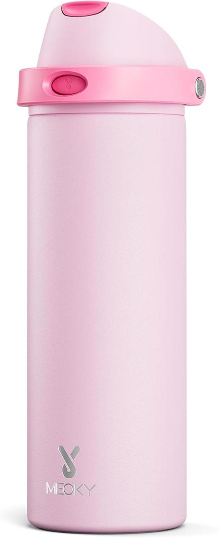 24 oz Insulated Water Bottle for Sports: Meoky Stainless Steel Water Bottle with 2-in-1 Straw and Spout Lid - Leak Proof, Cold for 24 Hours, Fits in Car Cup Holder, BPA-Free for Women Travel, Blush