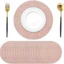 100PCS Rose Gold Paper Placemats Disposable 13.4 Inch Round Glitter Paper Place Mats Rose Golden Decorative Shiny Table Mats for Birthday Wedding Mother's Day Party Sparkle Table Decor