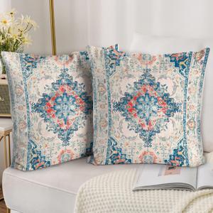 Boho Throw Pillow Covers 20x20 inch Set of 2,Bohemian Vintage Carpet Pattern Antique Ethnic Decor Double Sided Pattern Cushion Cover Soft Pillow Case Living Sofa Room Bed Square Pillow Cover