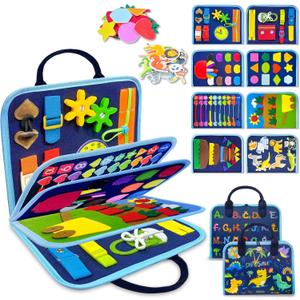Exorany Busy Board Montessori Toys for Toddler Boy Birthday Gifts, Busy Book Sensory Learning Toys for Toddlers, Toddler Boy Airplane Car Travel Toy Educational Activities