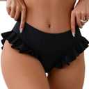 ZAFUL Women Mid Waist Bikini Bottoms Ruffles Full Coverage Swimsuit Bottom Swim Briefs Bathing Suit Bottoms (Small, 0-black)