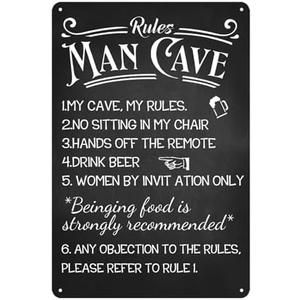 Pack of 6 Man Cave Rules Signs Man Cave Decor Vintage Metal Tin Sign For Bar Room Kitchen Bathroom Home Garage Art Wall Decoration
