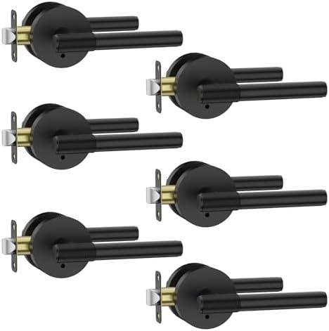Asidrama 6 Pack Privacy Door Handles with Lock, Black Door Handles Interior for Bedroom or Bathroom, Heavy Duty Door Lever with Reversible Interior Door Handle for Left Right Sided Doors