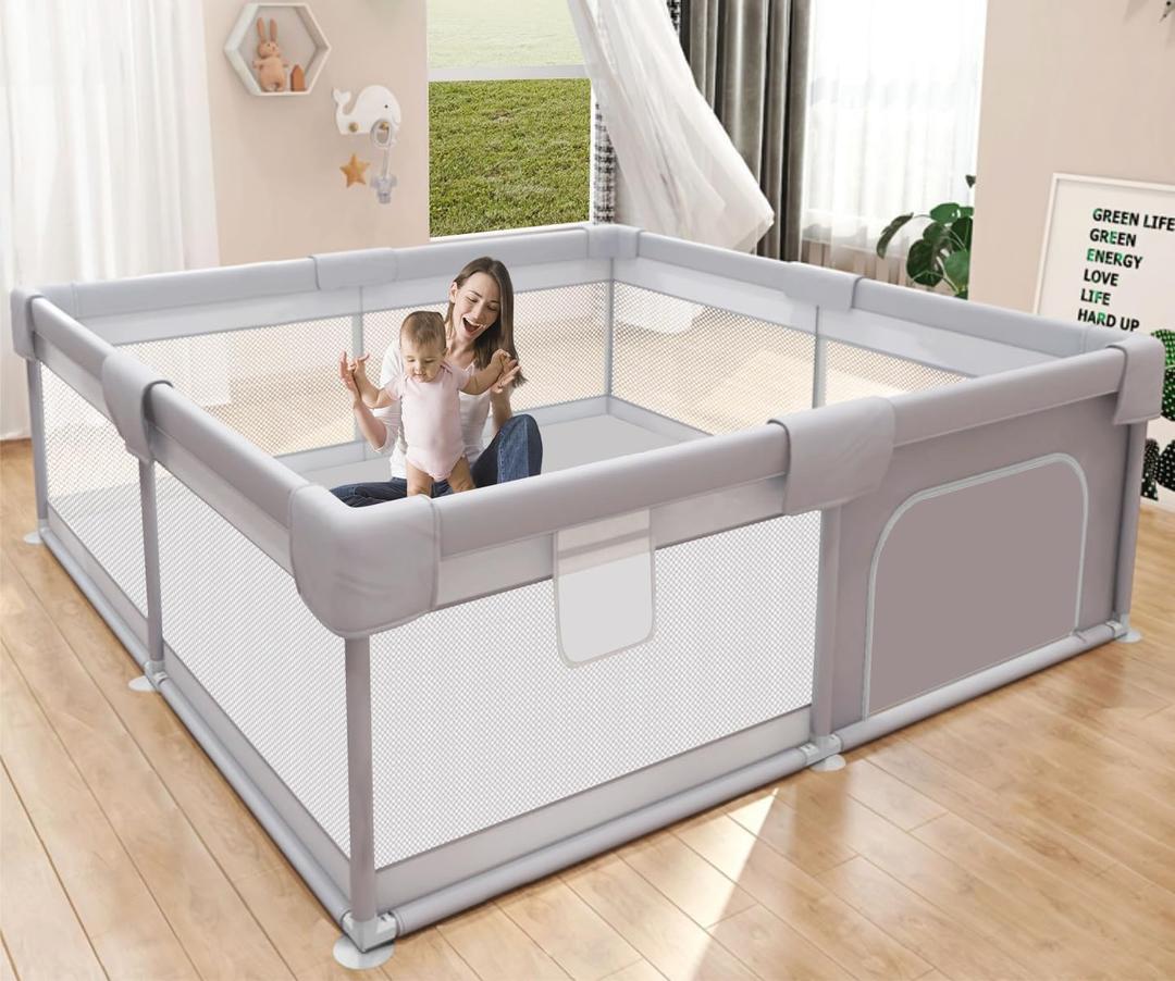 Baby Playpen 50x50 Inch, Play Pens for Babies and Toddlers Baby Fence Baby Play Yards for Indoor & Outdoor with Breathable Mesh Anti-Fall Playpen (50"X50", light grey)