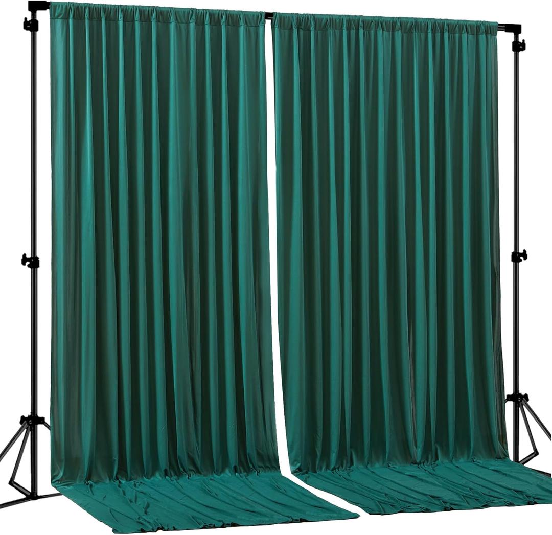 Hunter Green Backdrop Curtain-Wrinkle-Free Polyester Fabric Green Photography Curtains for Wedding Party Photo Background Decorations- 8 X10FT (Hunter Green) (W4' x H10'(2 Panels))