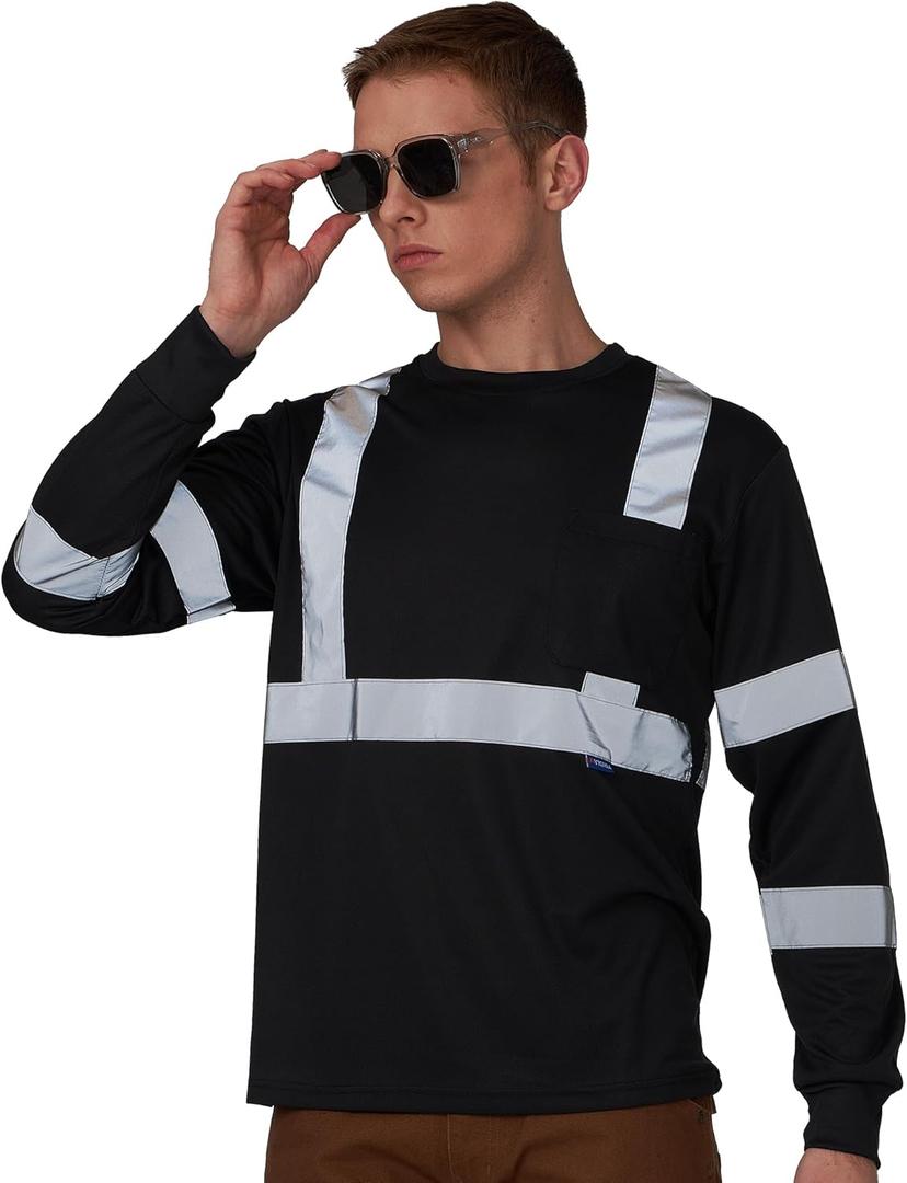 A-SAFETY Safety Shirt,High Visibility Work T Shirt Long Short Sleeve Class 3 (L)