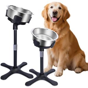 Elevated Dog Bowl, Adjustable Stand Heights and Width, Non-Slip Foot Mats, Tilting Raised Dog Bowls with Metal Knob for Small, Medium and Large Dogs Breed (2 Pack), Black