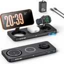 AC ISLAND 5-in-1 Qi2.2 Wireless Charger for MagSafe, 25W Foldable Magnetic Stand, Travel Charging Station for iPhone 17-12 & Air Series, Apple Watch, AirPods, with 65W GaN Adapter (Black, for Apple)