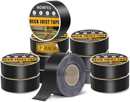 Mowfeu Deck Joist Tape 1-5/8''×50', 12 Pack Weather-Resistant Joist Tape for Decking, Waterproof Seal Antiseptic Butyl Joists Tape, Self-Adhesive Flashing Joists Tape for Wood Decks Beams Roof
