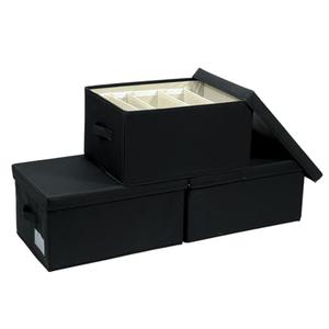 ChicnChill Foldable Closet Storage Box With Adjustable Dividers, Pack 3, Made in Vietnam Drawer Storage Organizer, 17.3x13.4x9.4 inch Fiber Bins for Smart Organizing, Durable Oxford Boxes (Black)