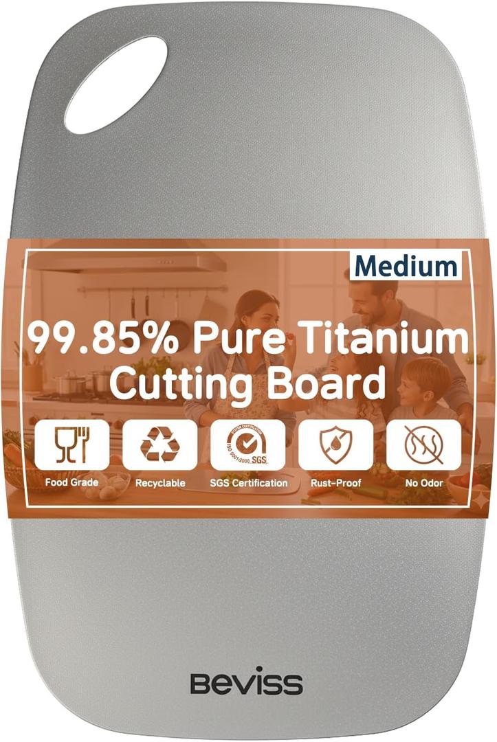 Real 99.85% Pure Titanium Cutting Board 13.66" x 9"- BPA Free, Non-Porous & Durable Kitchen Chopping Board for Meat, Vegetables, Fruits