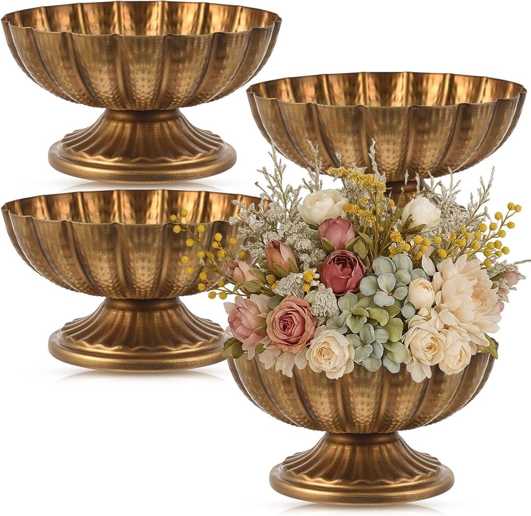 4 Pcs Metal Compote Bowl for Centerpiece Flower Holder Small Compote Vase Indoor Outdoor Flowers Fruits Plant for Christmas Wedding Home Party Decoration (Gold Bronze)