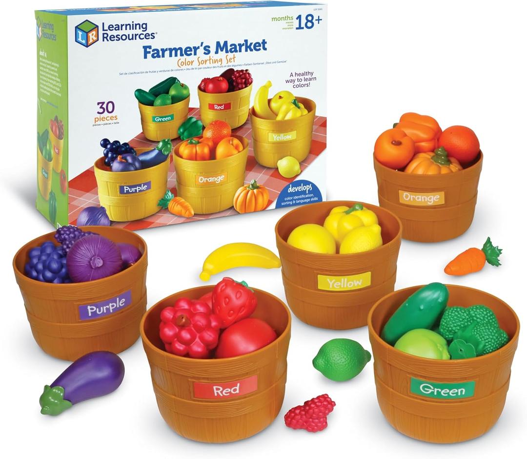 Learning Resources Farmer's Market Color Sorting Set - Play Food for Kids, Toddler Stacking Toys, Grocery and Kitchen Play Toys , Montessori, Fine Motor Skills , Gifts for Boys And Girls