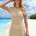 Falechay Swimsuit Coverup for Women Crochet Summer Bathing Suit Bikini Cover Up Mesh Knit Beach Dress Vacation Outfits (L)