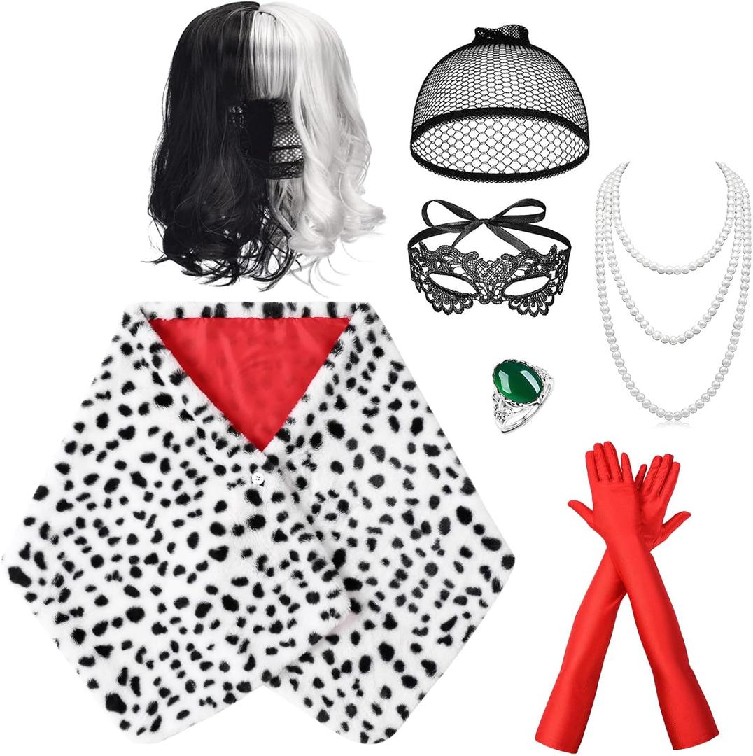 Halloween Costumes Woman Inspired Shawl Red Gloves Wig Necklace Eye Patch Ring Wig Cap for Dress Up