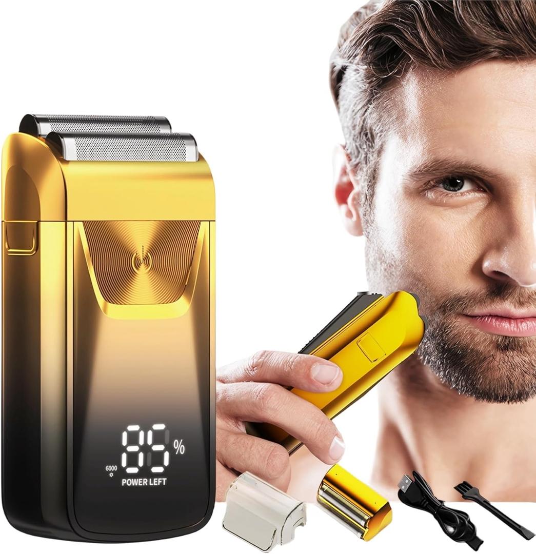 Electric Foil Shaver for Men,Wet Dry Mens Barber Shaver & Trimmer 2 in 1,Professional USB Cordless Rechargeable Razor for Men,LCD Display,Twin Titanium Blades System,Best Gift to Father