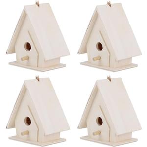 Joyzan Wood Bird House, Mini Hanging Wooden Bird Houses Nests Cage Ornament Crafts Build Paint Unfinished Birdhouse Garden Courtyard Decor Paintable DIY Small Birds Nesting Birdcage Children 4Pcs