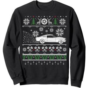 American Pony Car Lovers Ugly Christmas Ugly Design Sweatshirt Size L, Black