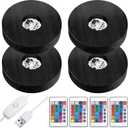 Riakrum 4 Pieces Wood LED Display Light Base Crystal Display Base Stand Round 16 Lighting Modes Wooden Lighted Round Holder Colorful Pedestal for Crystal Glass Resin Ball, Black