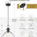Large Pendant Lights Kitchen Island, 10.5" Farmhouse Black Pendant Lighting with Hammered Glass Shade, Vintage Hanging Light Fixtures for Dining Room Entryway, AD-22151-1PL-BK-H