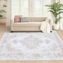 Area Rug 4x6 Vintage Rug, Machine Washable Vintage Distressed Medallion Rug Non-Slip Soft Low Pile Large Indoor Rugs for Bedroom Kitchen Dining Room Office(Beige,4'x6'), 2 Pack