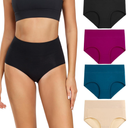 wirarpa Women's Cotton Underwear High Waisted Ladies Panties Full Coverage Briefs 4 Pack  L